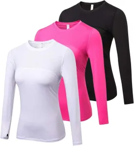 3 Pack Women's Long Sleeve Shirts Performance Base Layer Sports Shirts Training Top Quick Dry Top Shirts Thumb Hole