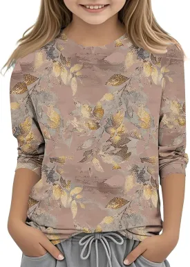 3/4 Sleeve Length Sleeve Girls Tops Funny Leaf Print Shirts 2025 Trendy Summer Tshirts Cute Preppy Blouses Outfits
