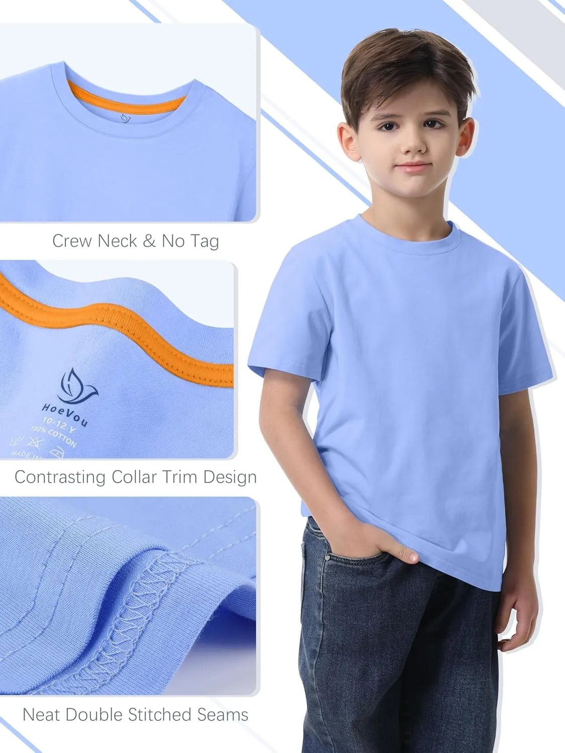 4 Pack Boys Shirts Short Sleeve Cotton Shirts for Boys Summer Tshirts Kids Basic T-Shirts Unisex Tees Top Clothes
