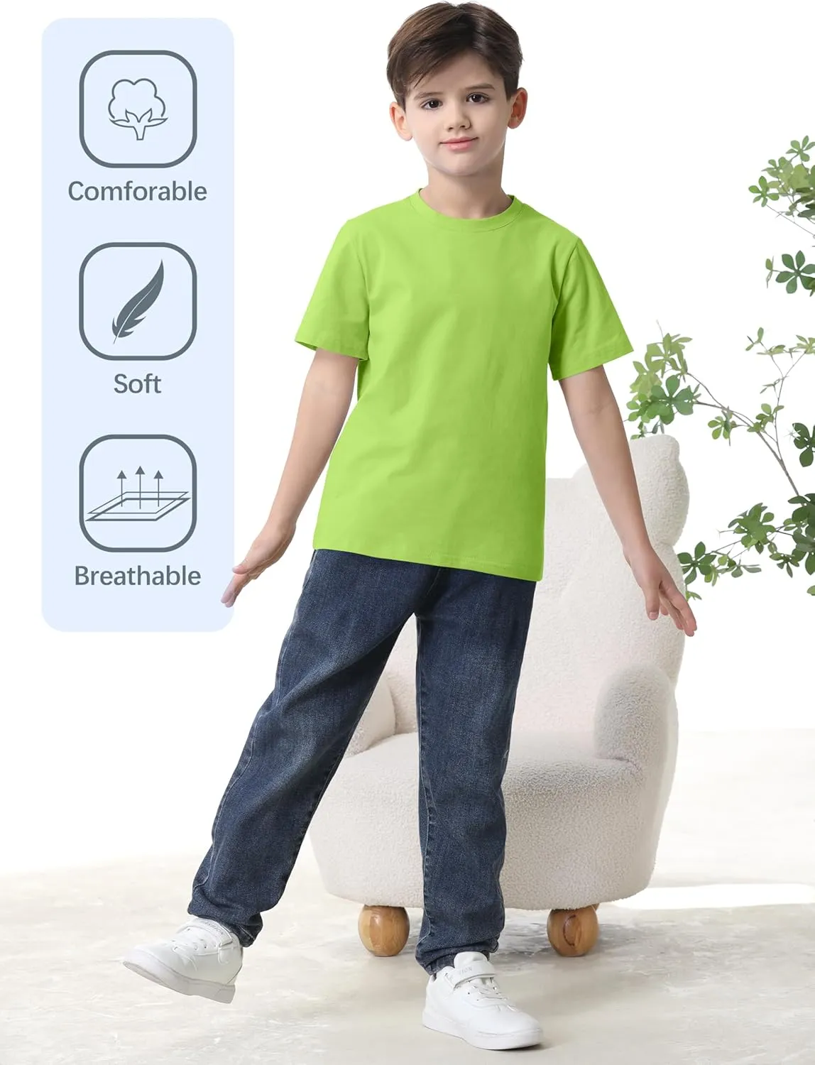 4 Pack Boys Shirts Short Sleeve Cotton Shirts for Boys Summer Tshirts Kids Basic T-Shirts Unisex Tees Top Clothes