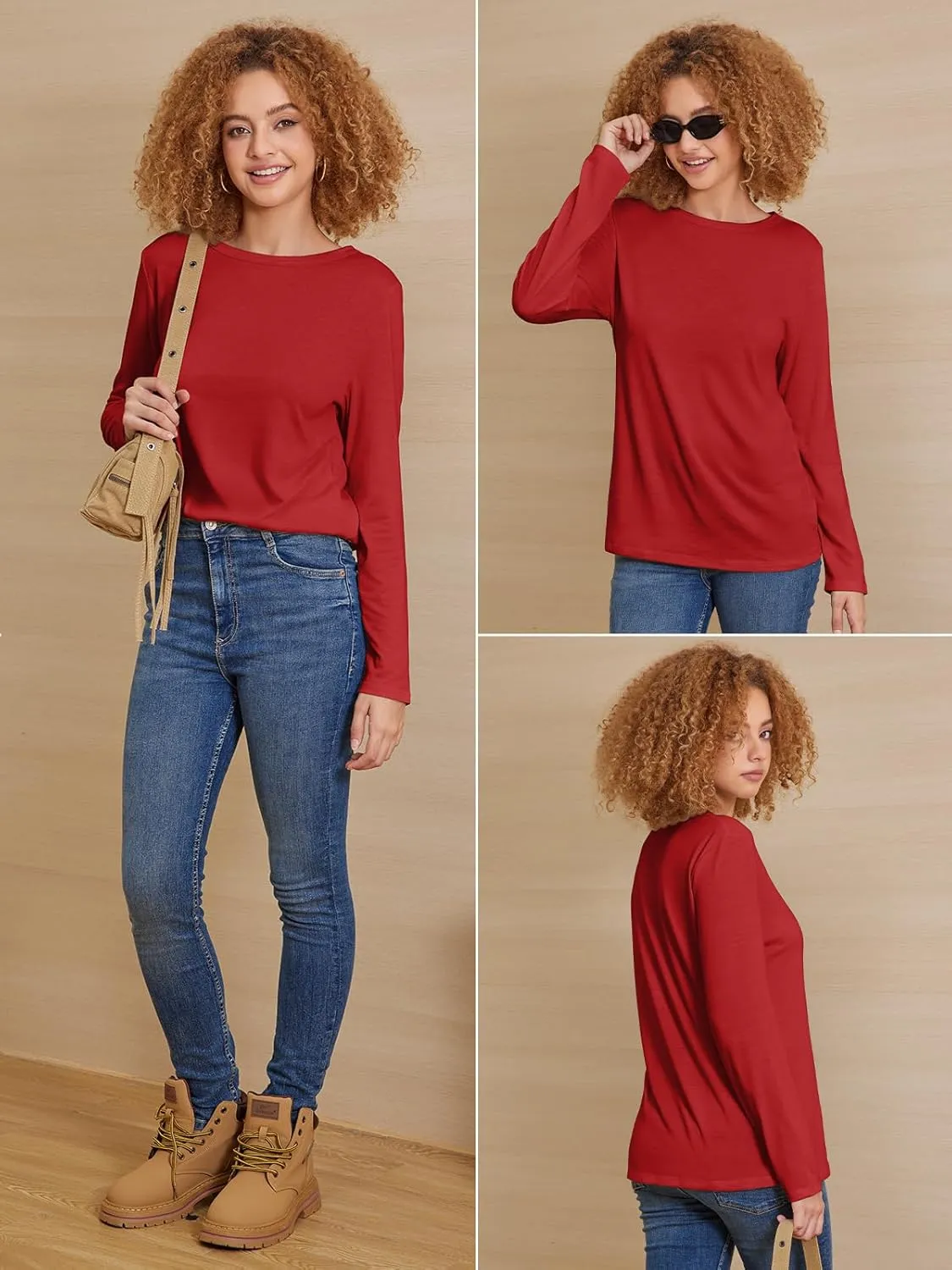 ATHMILE Womens Long Sleeve Shirts Basic Tee Fall Trendy Spring Top Business Casual Beach Vacation Workout 2025 Fashion