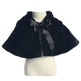 Baby Girls Black Fluffy Faux Ribbon Closure Cape 9-24M