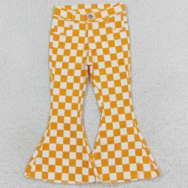 Baby Girls Jeans Orange Checkered Bell Flare Denim Pants P0468