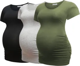 Bearsland Womens Maternity Tshirt 3 Packs Classic Side Ruched Tee Top Mama Pregnancy Clothes