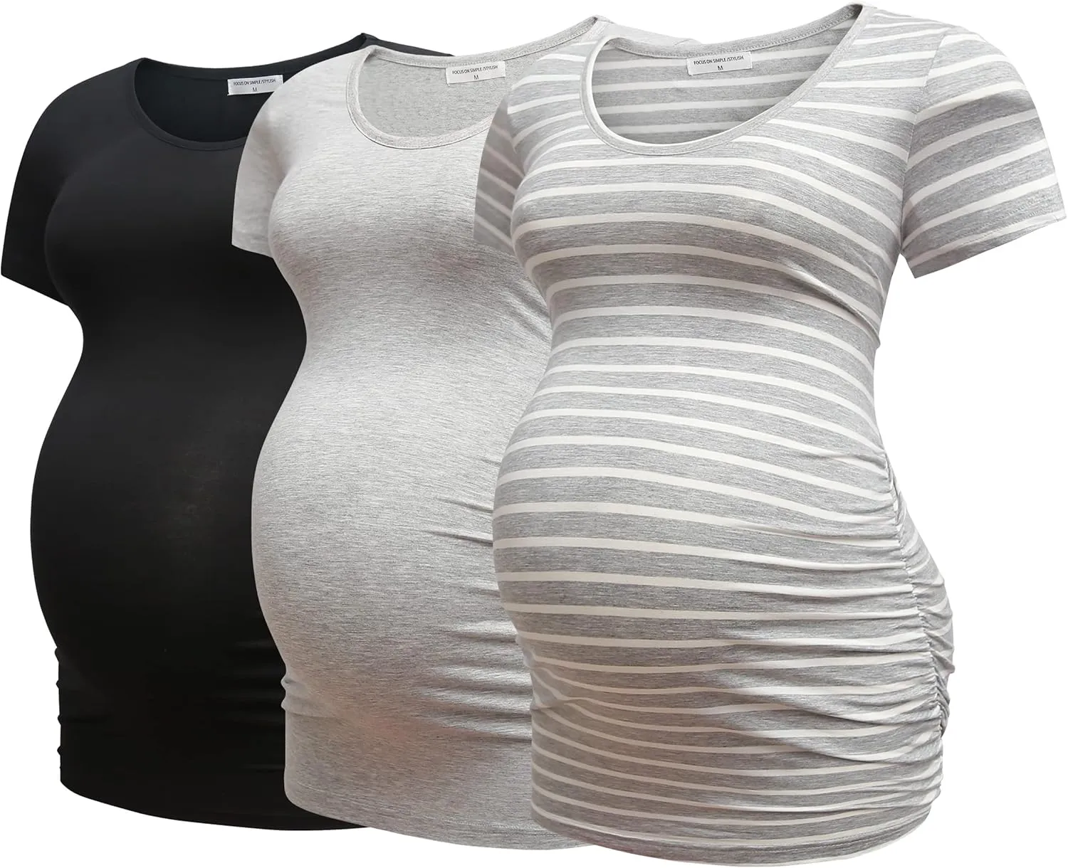 Bearsland Womens Maternity Tshirt 3 Packs Classic Side Ruched Tee Top Mama Pregnancy Clothes