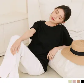 CASUAL ROUND NECK PUFF SLEEVE LOOSE LONGLINE TOPS