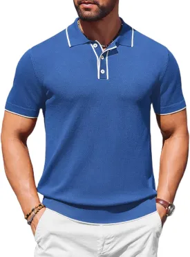 COOFANDY Mens Knit Polo Shirts Short Sleeve Vintage Stretch Polo T Shirts Casual Summer Golf Shirts