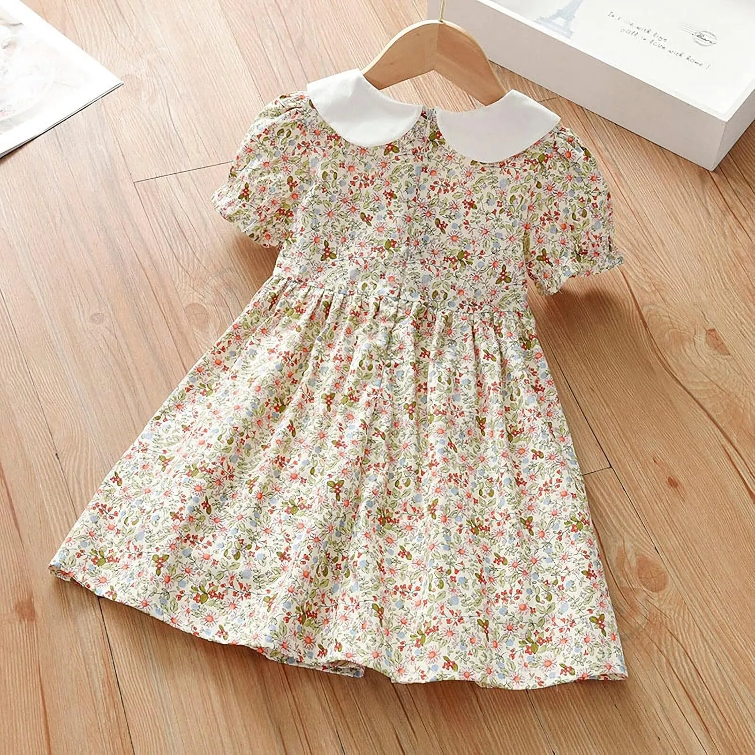 Curipeer Little Girls Summer Dress Floral Short Sleeve Cotton Casual Outfit Dress 12M-8Y