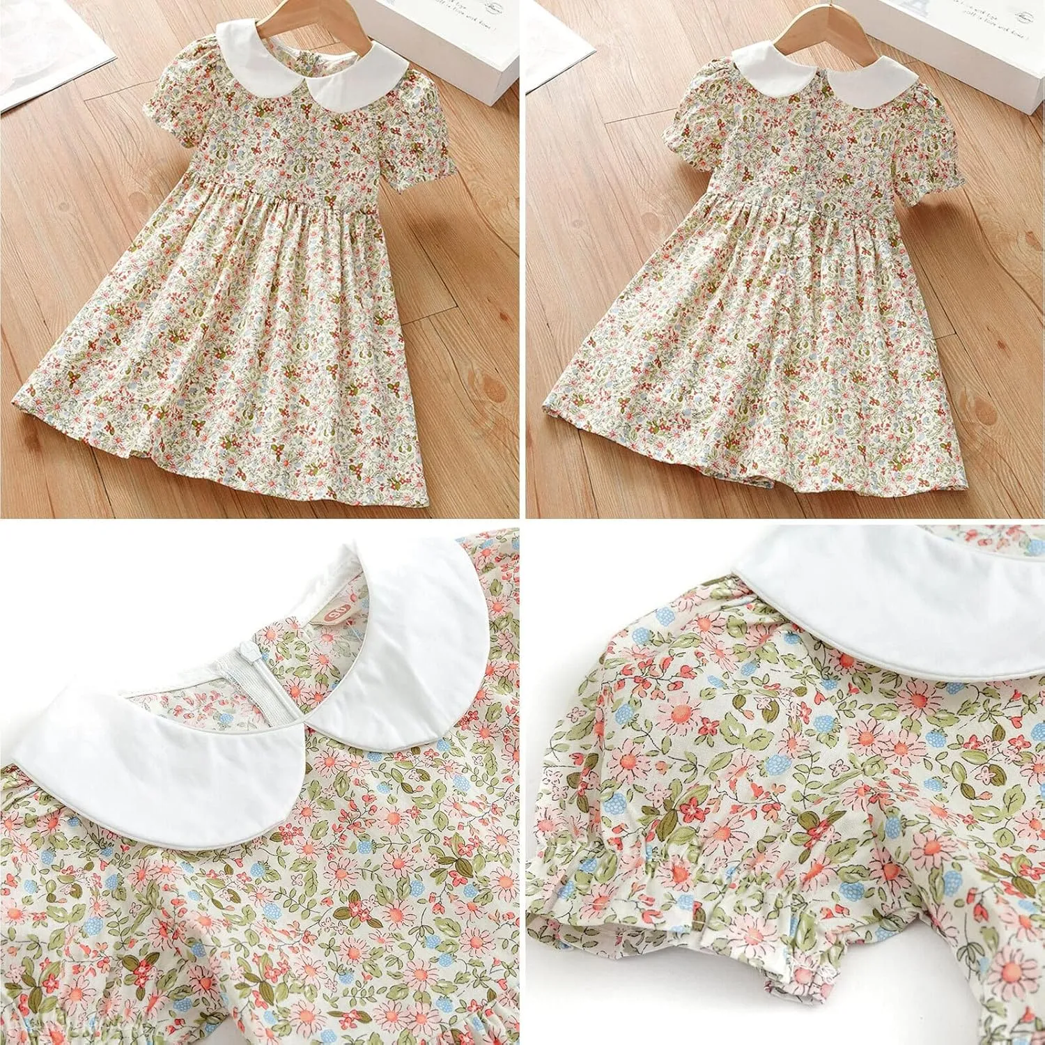 Curipeer Little Girls Summer Dress Floral Short Sleeve Cotton Casual Outfit Dress 12M-8Y