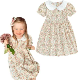 Curipeer Little Girls Summer Dress Floral Short Sleeve Cotton Casual Outfit Dress 12M-8Y