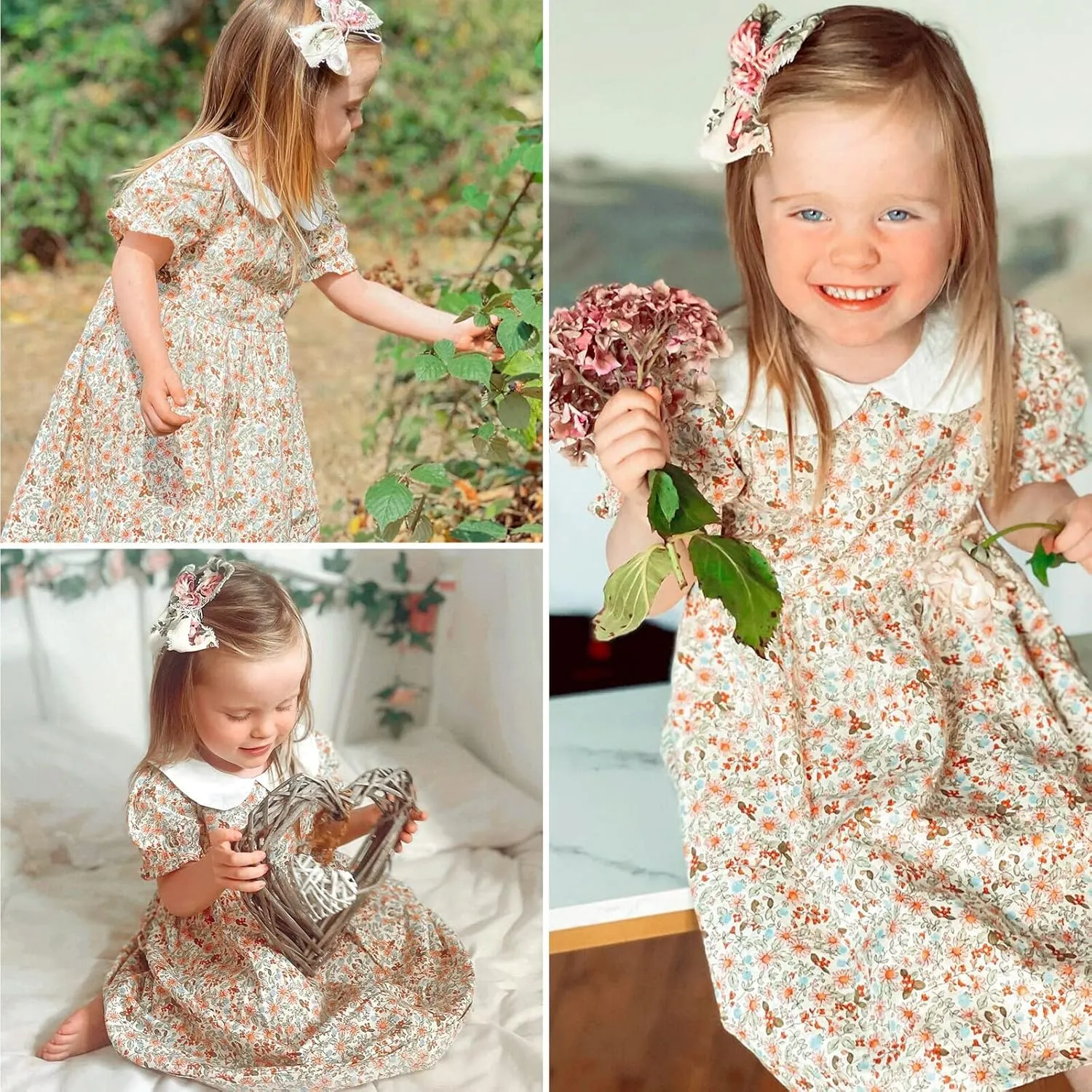 Curipeer Little Girls Summer Dress Floral Short Sleeve Cotton Casual Outfit Dress 12M-8Y