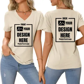 Custom T Shirts Women Customized Design Your Own V Neck Tshirts Personalized Text/Image/Logo/Photo Printed T-Shirts
