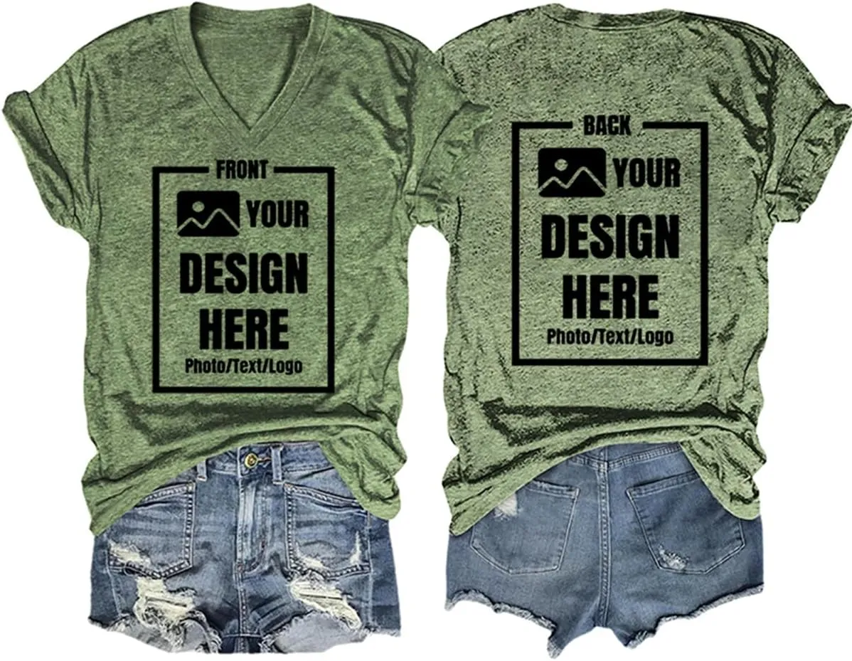 Custom T Shirts Women Customized Design Your Own V Neck Tshirts Personalized Text/Image/Logo/Photo Printed T-Shirts