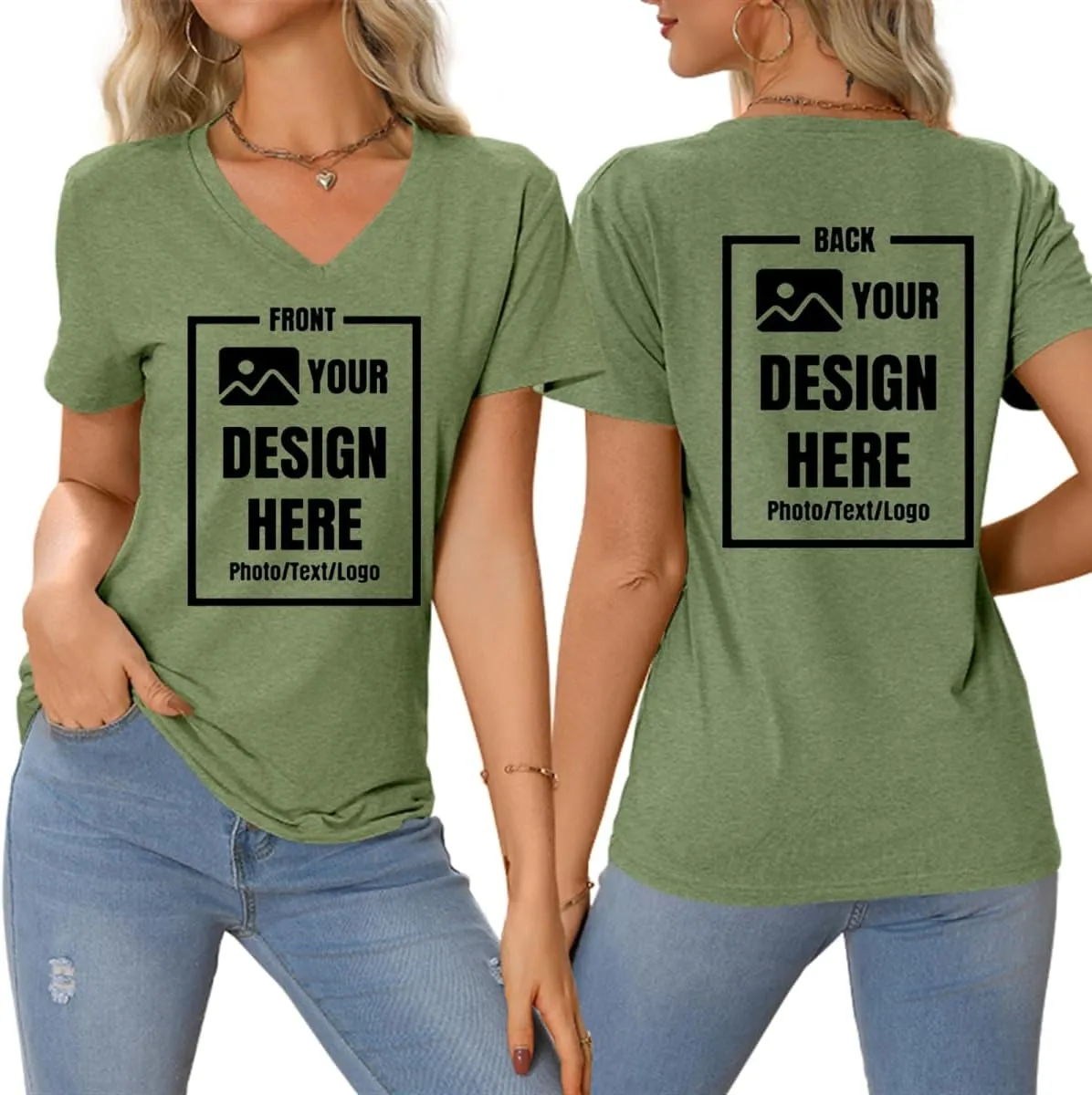 Custom T Shirts Women Customized Design Your Own V Neck Tshirts Personalized Text/Image/Logo/Photo Printed T-Shirts
