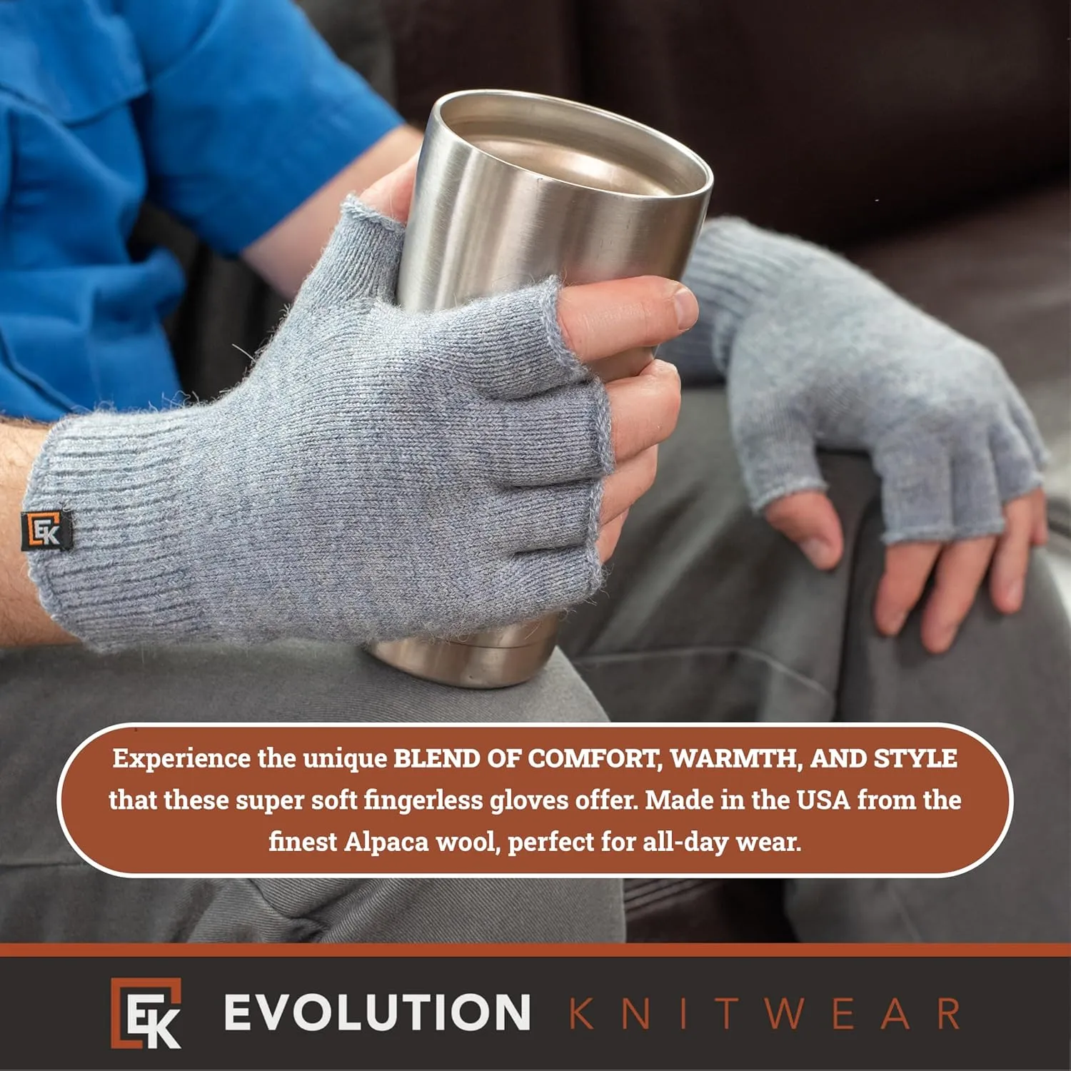 Evolution Knitwear Alpaca Knit Fingerless Gloves - Super Soft Baby Alpaca - Made in the USA - Large