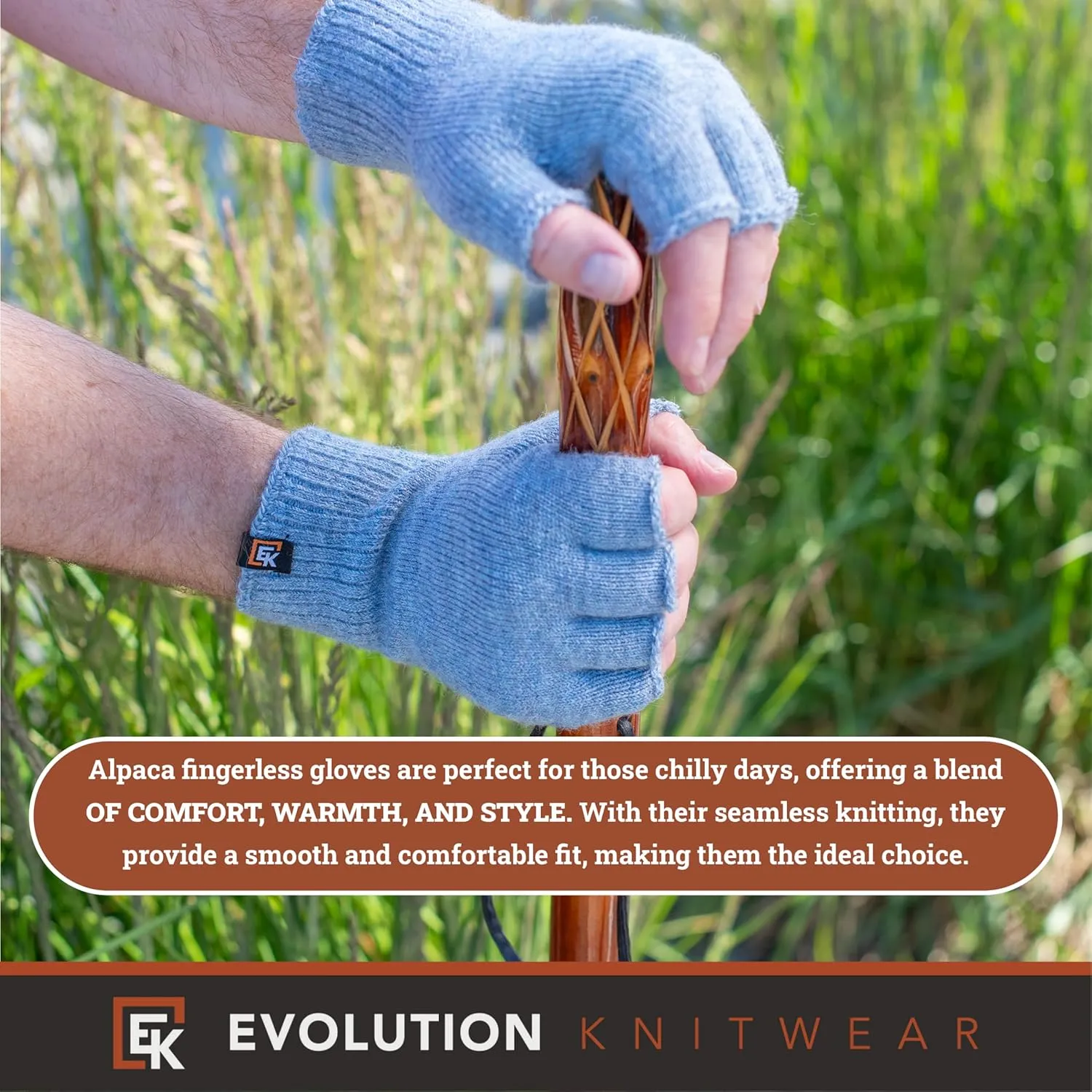 Evolution Knitwear Alpaca Knit Fingerless Gloves - Super Soft Baby Alpaca - Made in the USA - Large