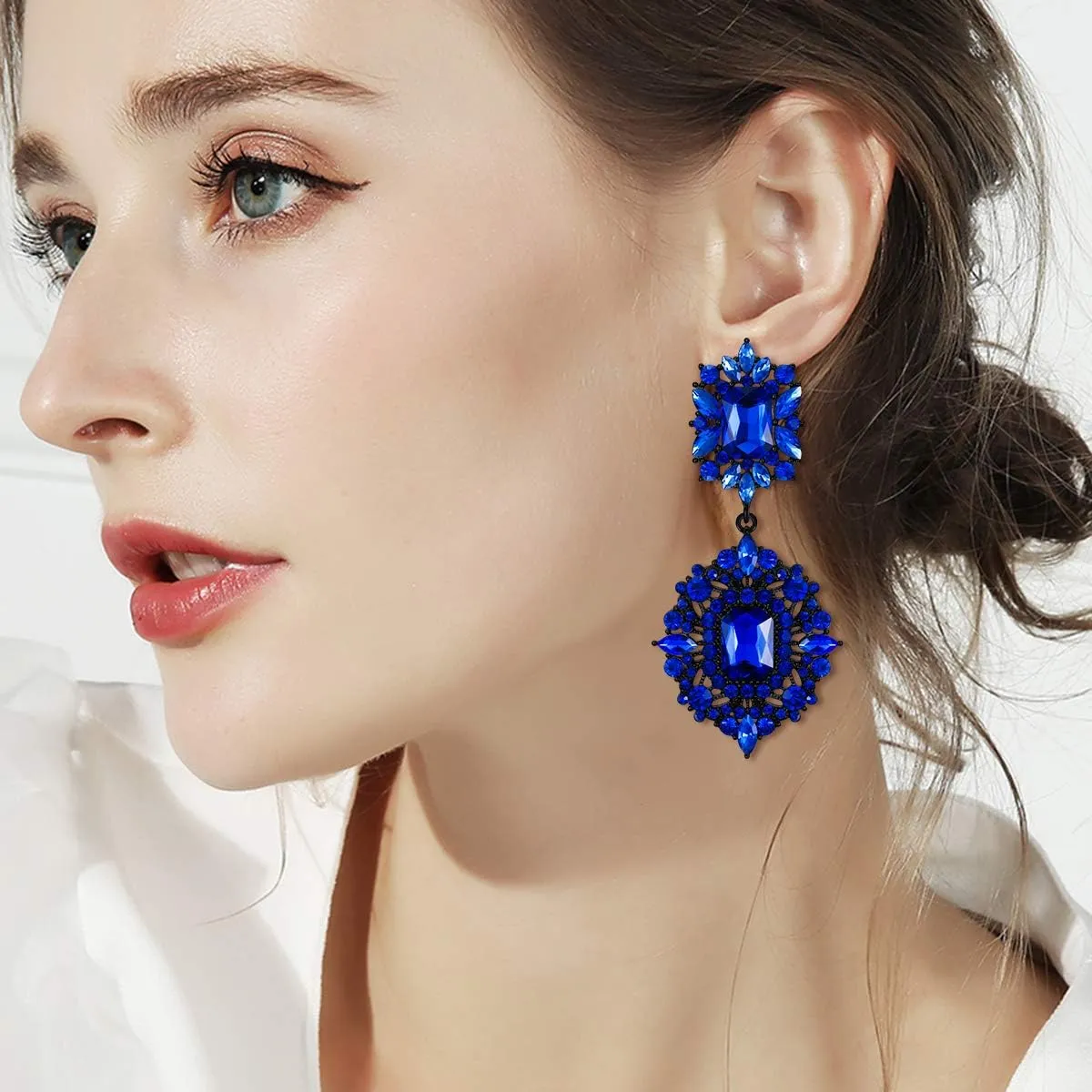 Flyonce Women's Rhinestone Crystal Wedding Art Deco Vintage Style Gatsby Chandelier Dangle Earrings