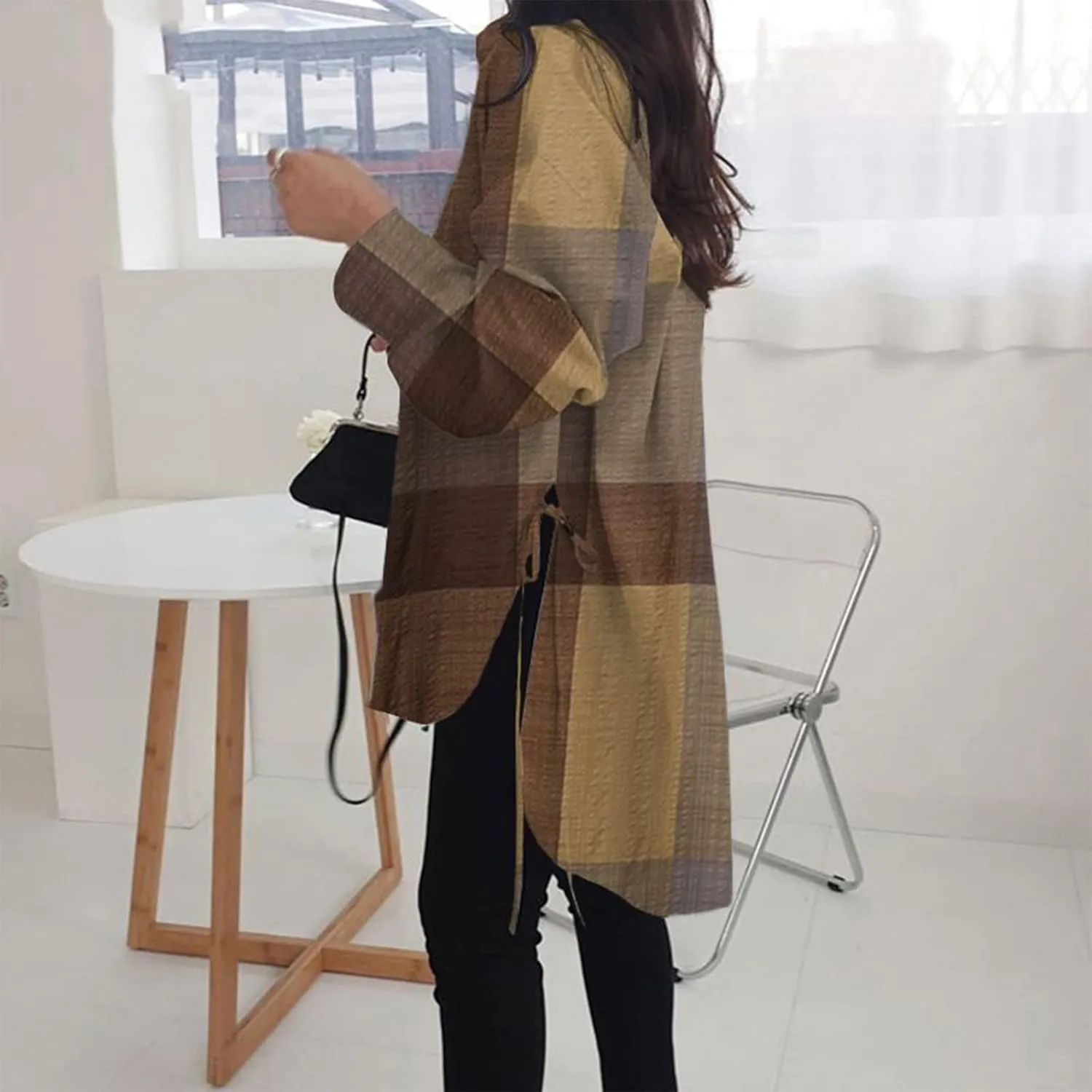 Generic Womens Long Sleeve Blouses Fashion Casual Solid/Printed Blouses & Button-Down Shirts Lapel Loose Type Womens Tops