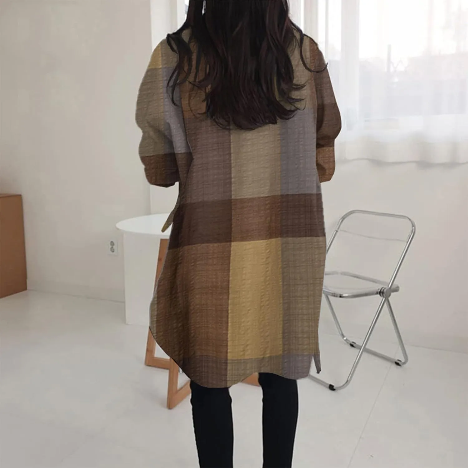 Generic Womens Long Sleeve Blouses Fashion Casual Solid/Printed Blouses & Button-Down Shirts Lapel Loose Type Womens Tops