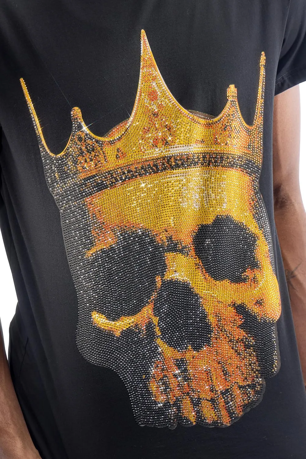 HEADS OR TAILS Mens Graphic T-Shirts w/Rhinestones, Skull Printed Bling Stone Studded, Slim Fit Knit Cool T Shirts for Men