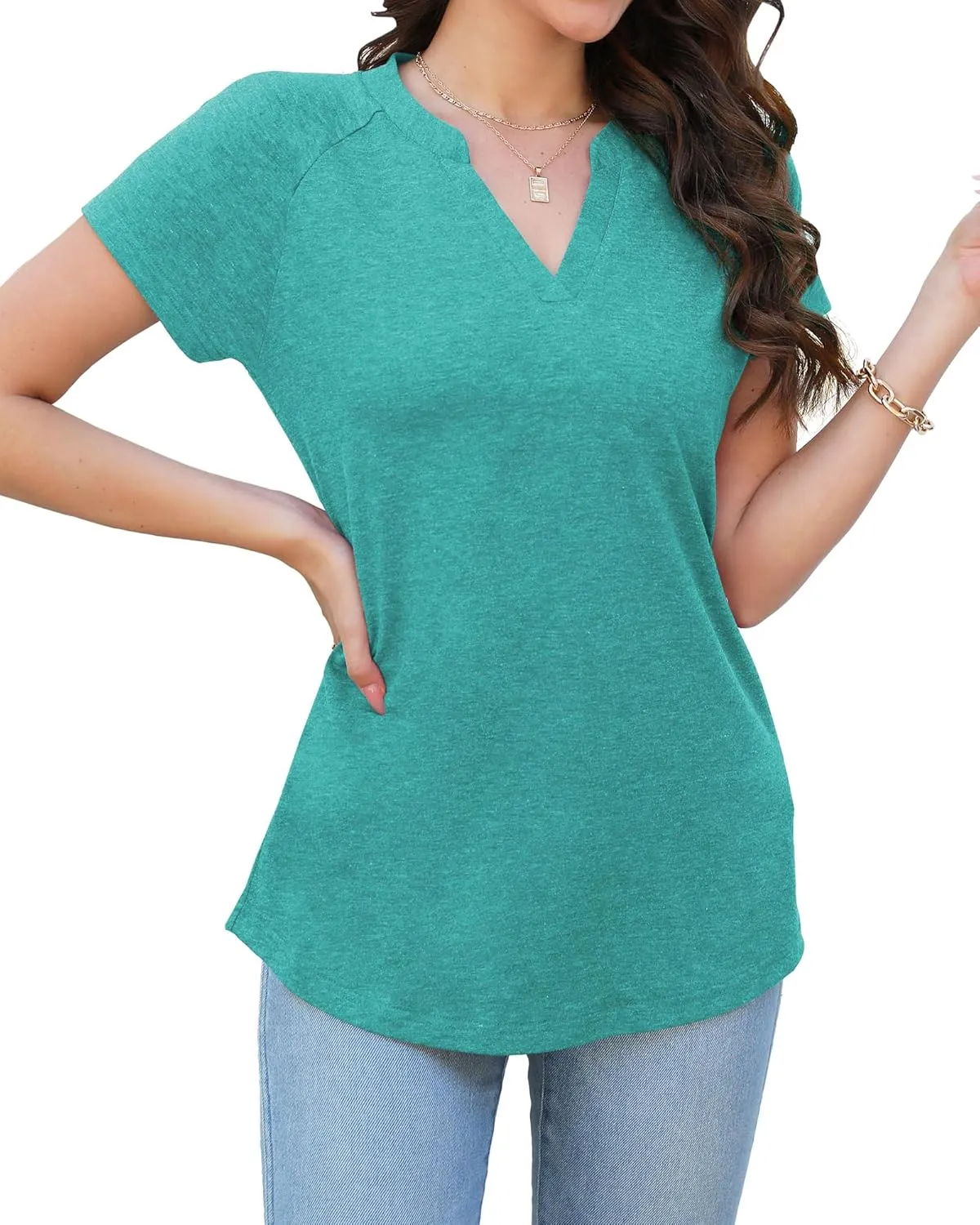 Heymiss Womens Summer Tops Short Sleeve Shirts Casual Casual V Neck T-Shirt Loose Fit S-2XL