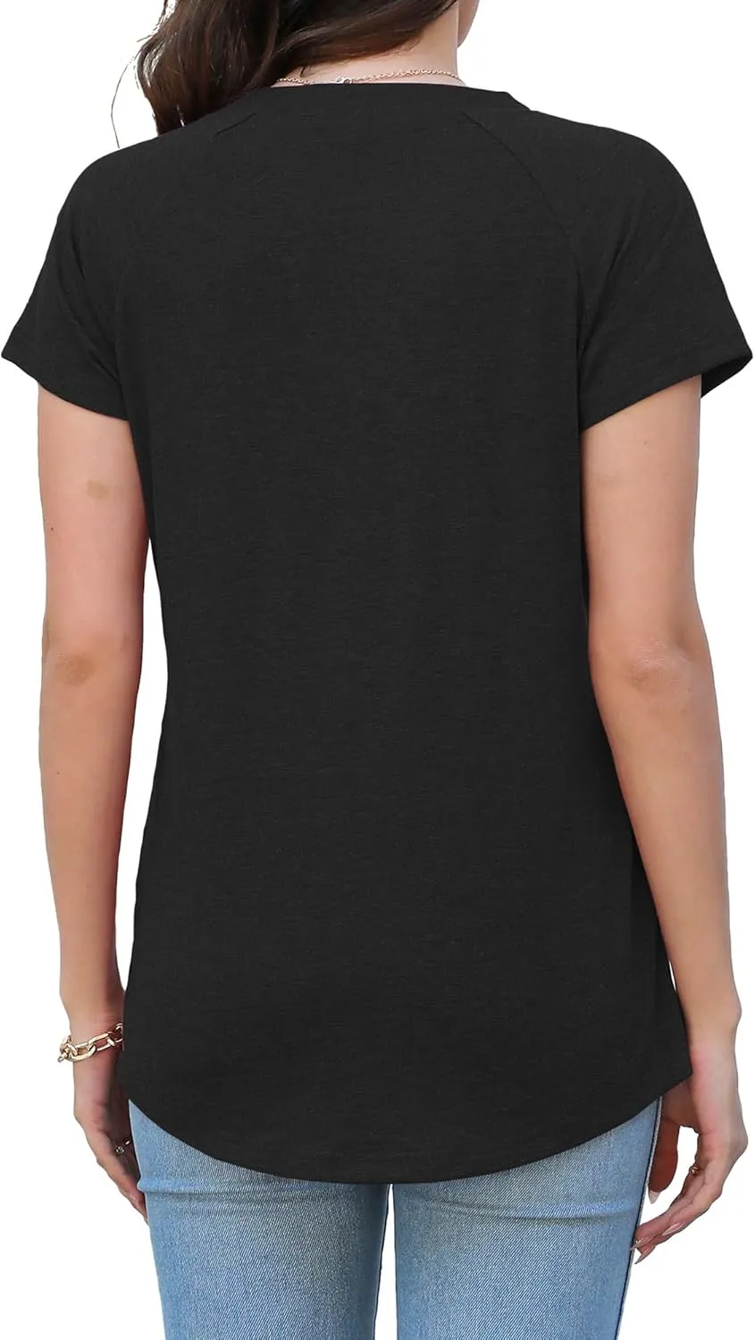 Heymiss Womens Summer Tops Short Sleeve Shirts Casual Casual V Neck T-Shirt Loose Fit S-2XL