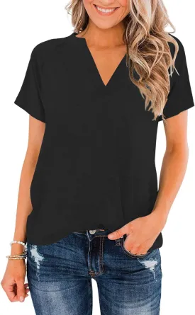 Heymiss Womens Summer Tops Short Sleeve Shirts Casual Casual V Neck T-Shirt Loose Fit S-2XL