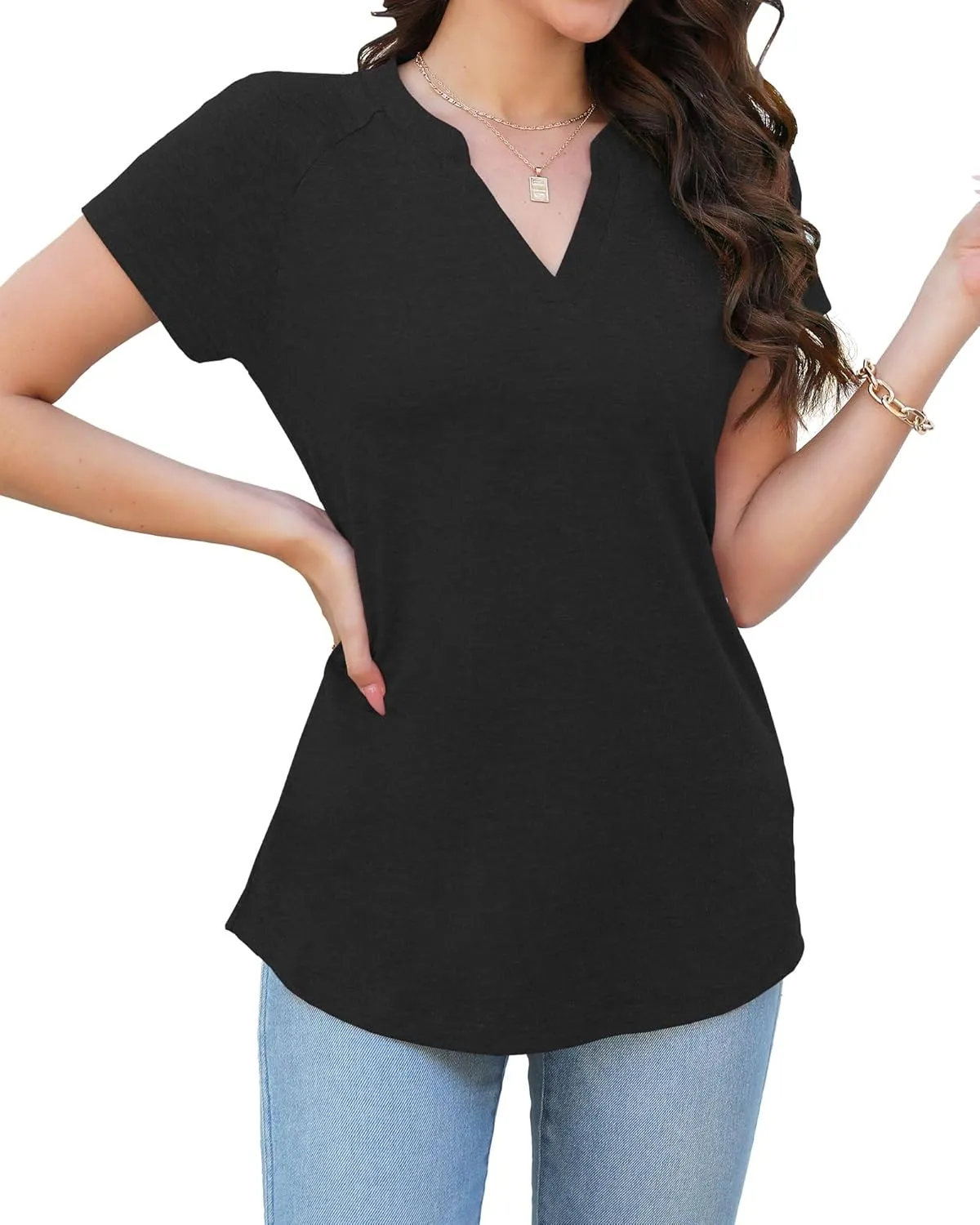 Heymiss Womens Summer Tops Short Sleeve Shirts Casual Casual V Neck T-Shirt Loose Fit S-2XL