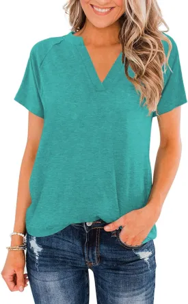 Heymiss Womens Summer Tops Short Sleeve Shirts Casual Casual V Neck T-Shirt Loose Fit S-2XL