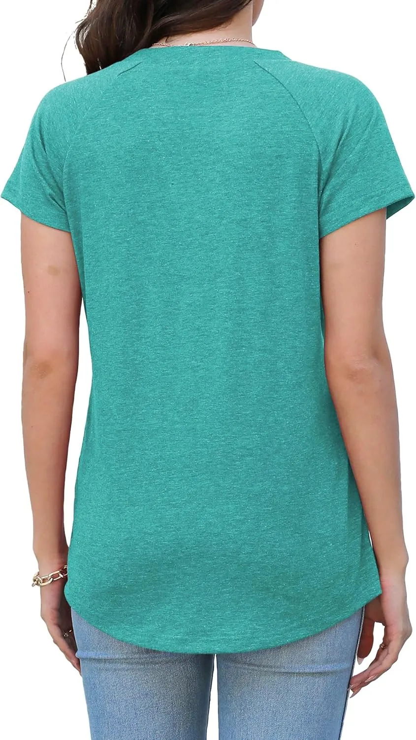 Heymiss Womens Summer Tops Short Sleeve Shirts Casual Casual V Neck T-Shirt Loose Fit S-2XL