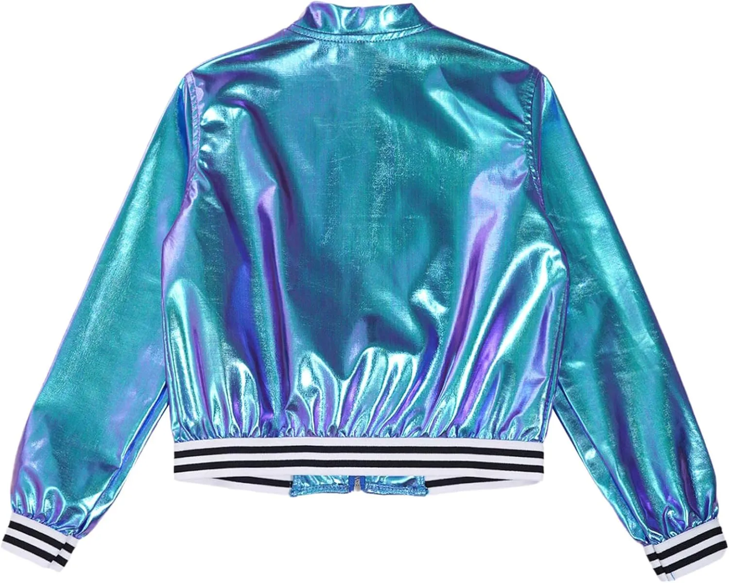 Kids Girls Holographic Halloween Party Shiny Lightweight Zipper Blazer Metallic Bomber Jacket