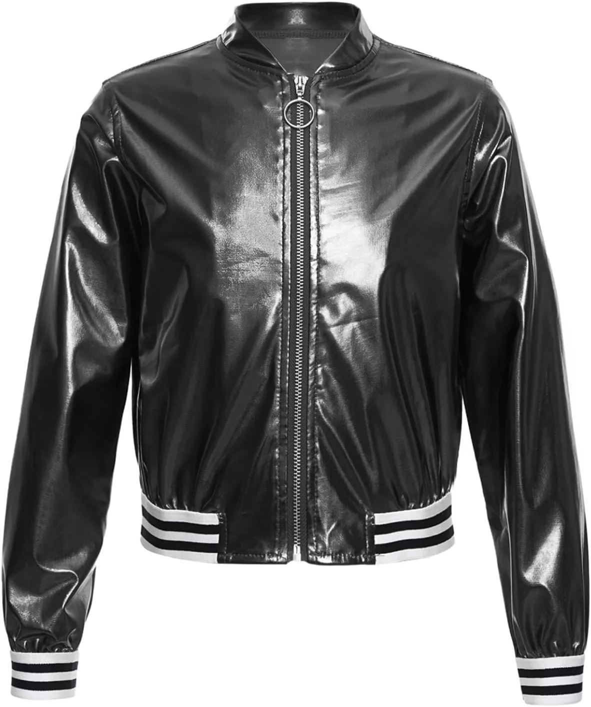 Kids Girls Holographic Halloween Party Shiny Lightweight Zipper Blazer Metallic Bomber Jacket