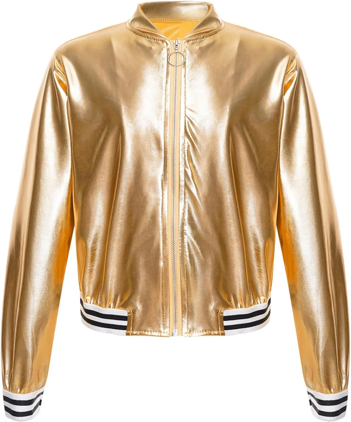 Kids Girls Holographic Halloween Party Shiny Lightweight Zipper Blazer Metallic Bomber Jacket