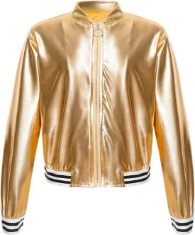 Kids Girls Holographic Halloween Party Shiny Lightweight Zipper Blazer Metallic Bomber Jacket