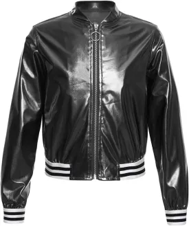 Kids Girls Holographic Halloween Party Shiny Lightweight Zipper Blazer Metallic Bomber Jacket