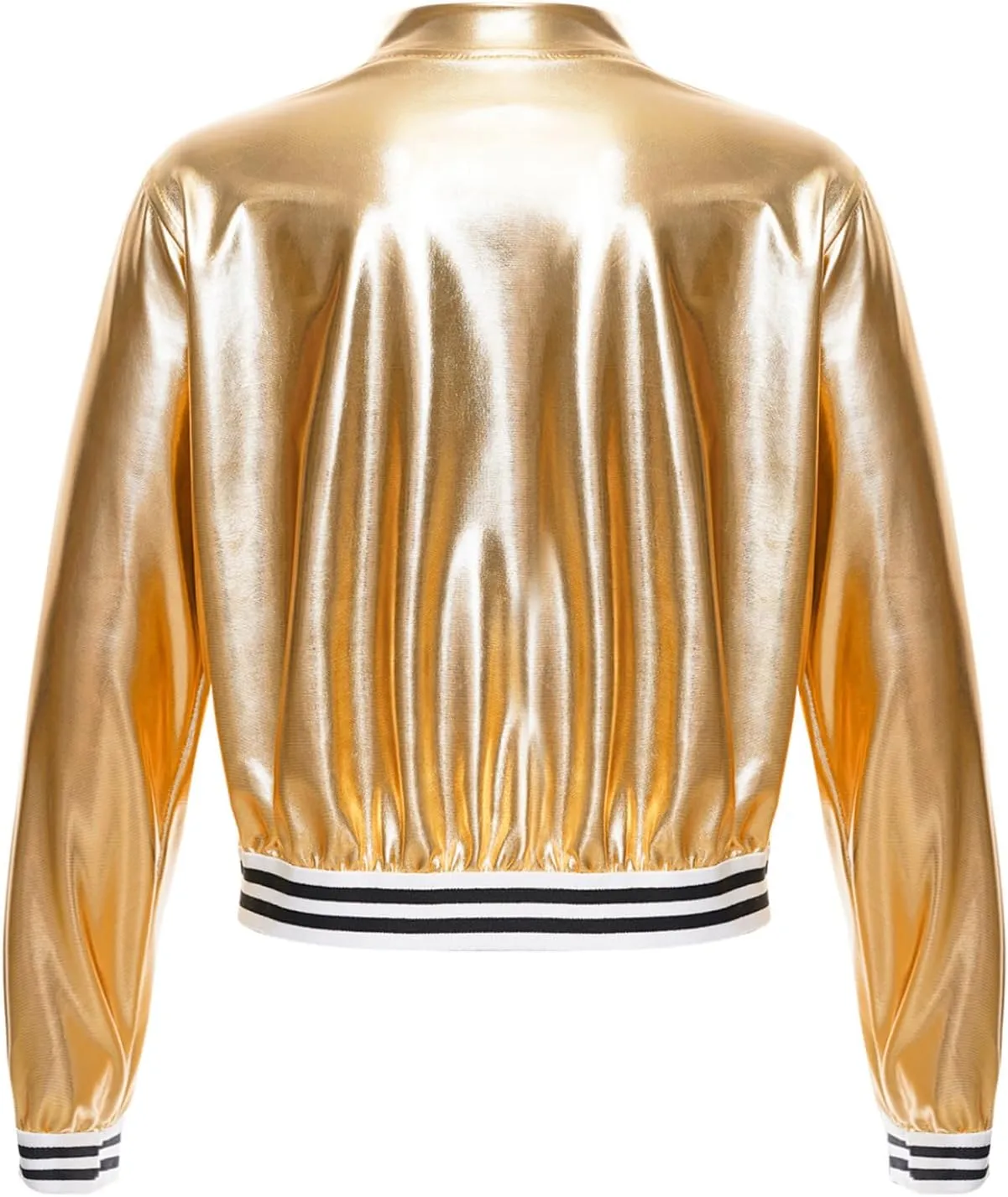 Kids Girls Holographic Halloween Party Shiny Lightweight Zipper Blazer Metallic Bomber Jacket