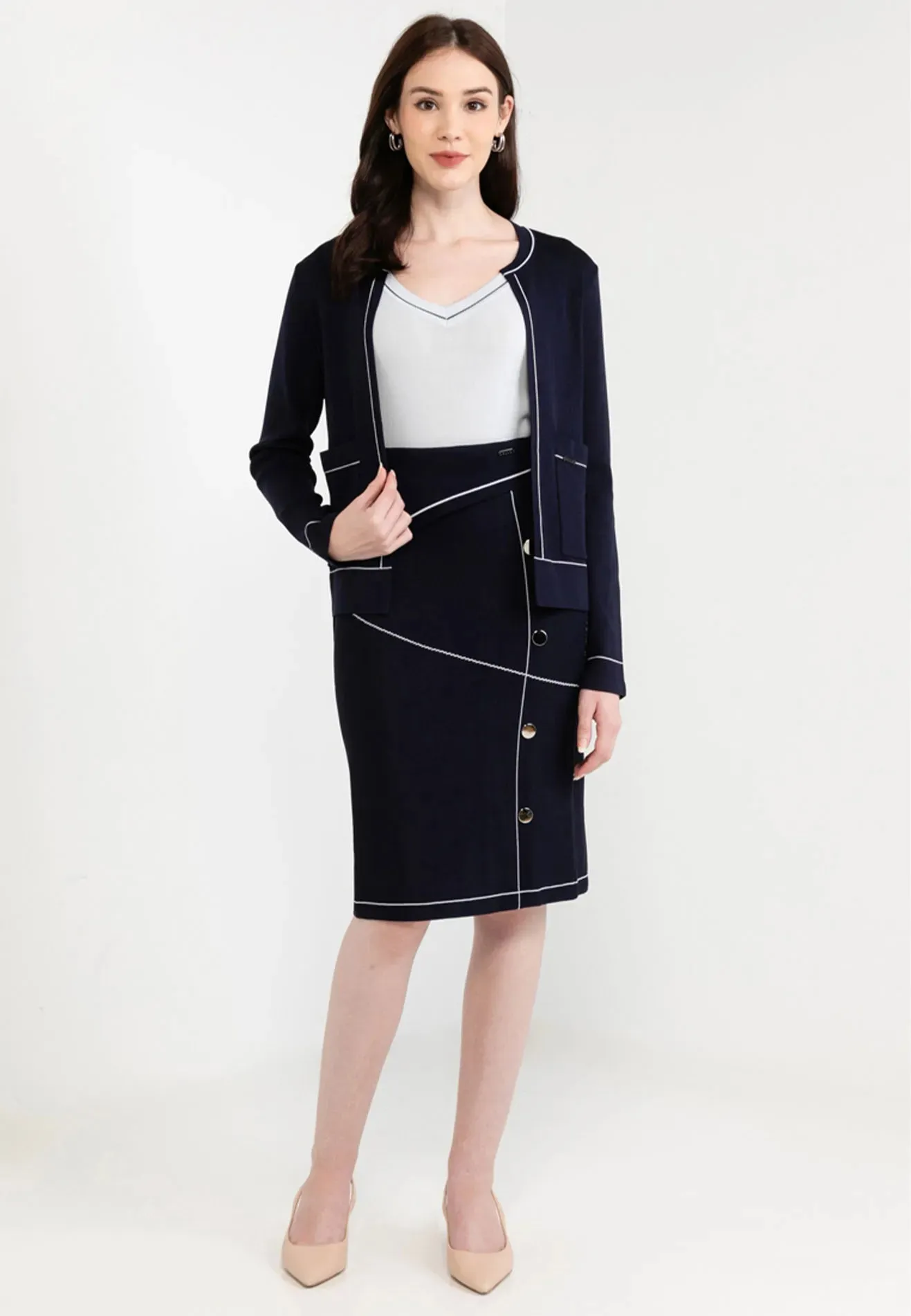 Knitted Double Pocket Open Cardigan