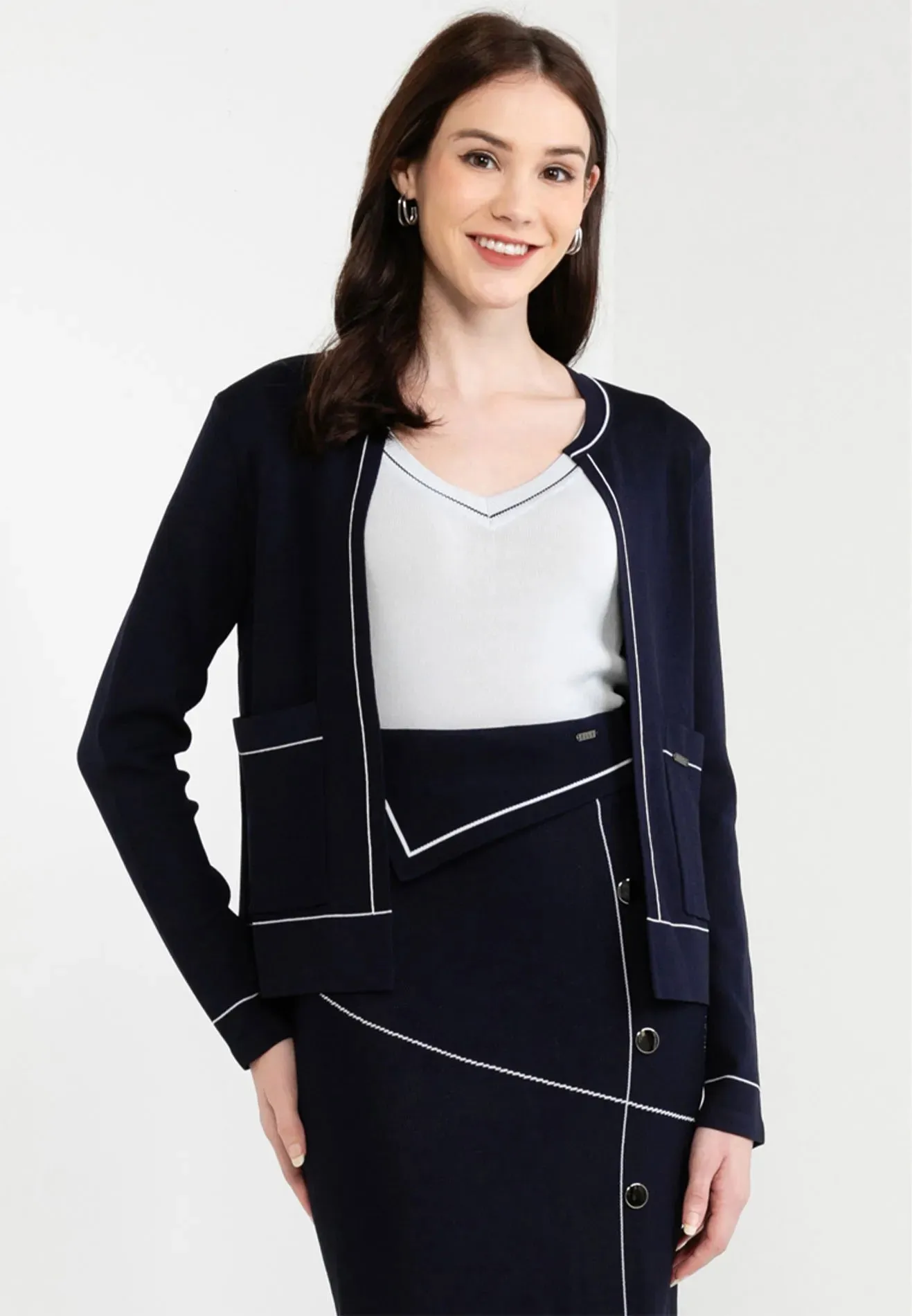 Knitted Double Pocket Open Cardigan