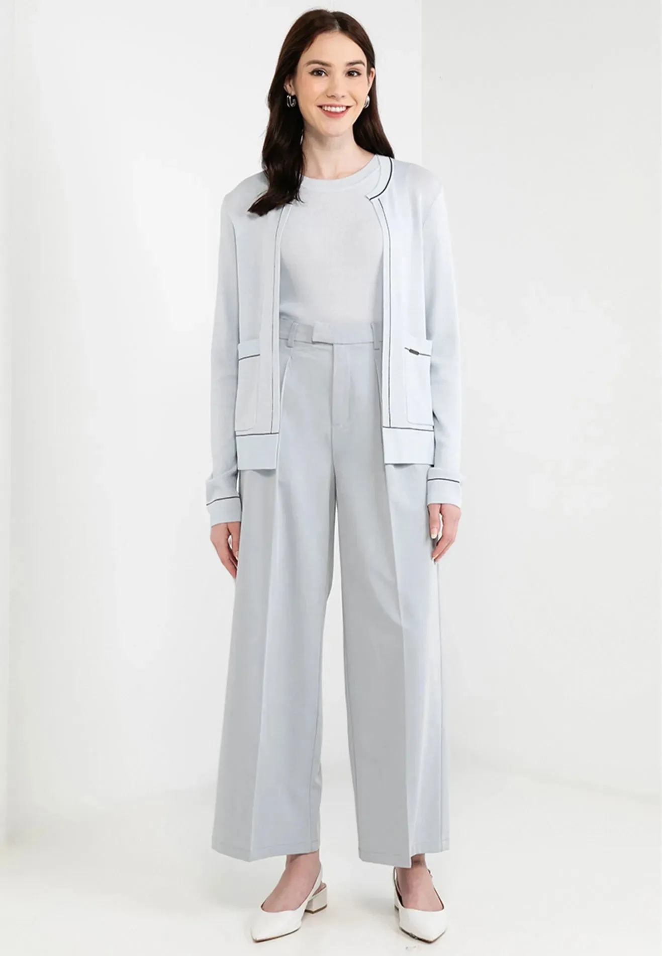 Knitted Double Pocket Open Cardigan