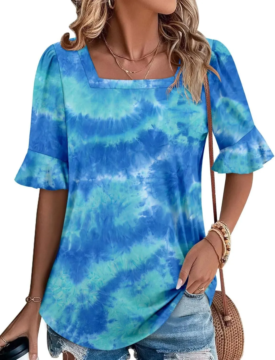 Magritta Womens Business Casual Tops Summer Fashion 3/4 Ruffle Sleeve T Shirts Dressy Casual Tunic Blouse