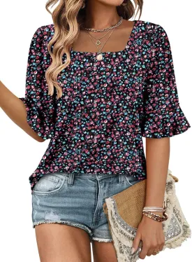 Magritta Womens Business Casual Tops Summer Fashion 3/4 Ruffle Sleeve T Shirts Dressy Casual Tunic Blouse
