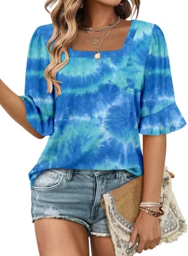 Magritta Womens Business Casual Tops Summer Fashion 3/4 Ruffle Sleeve T Shirts Dressy Casual Tunic Blouse