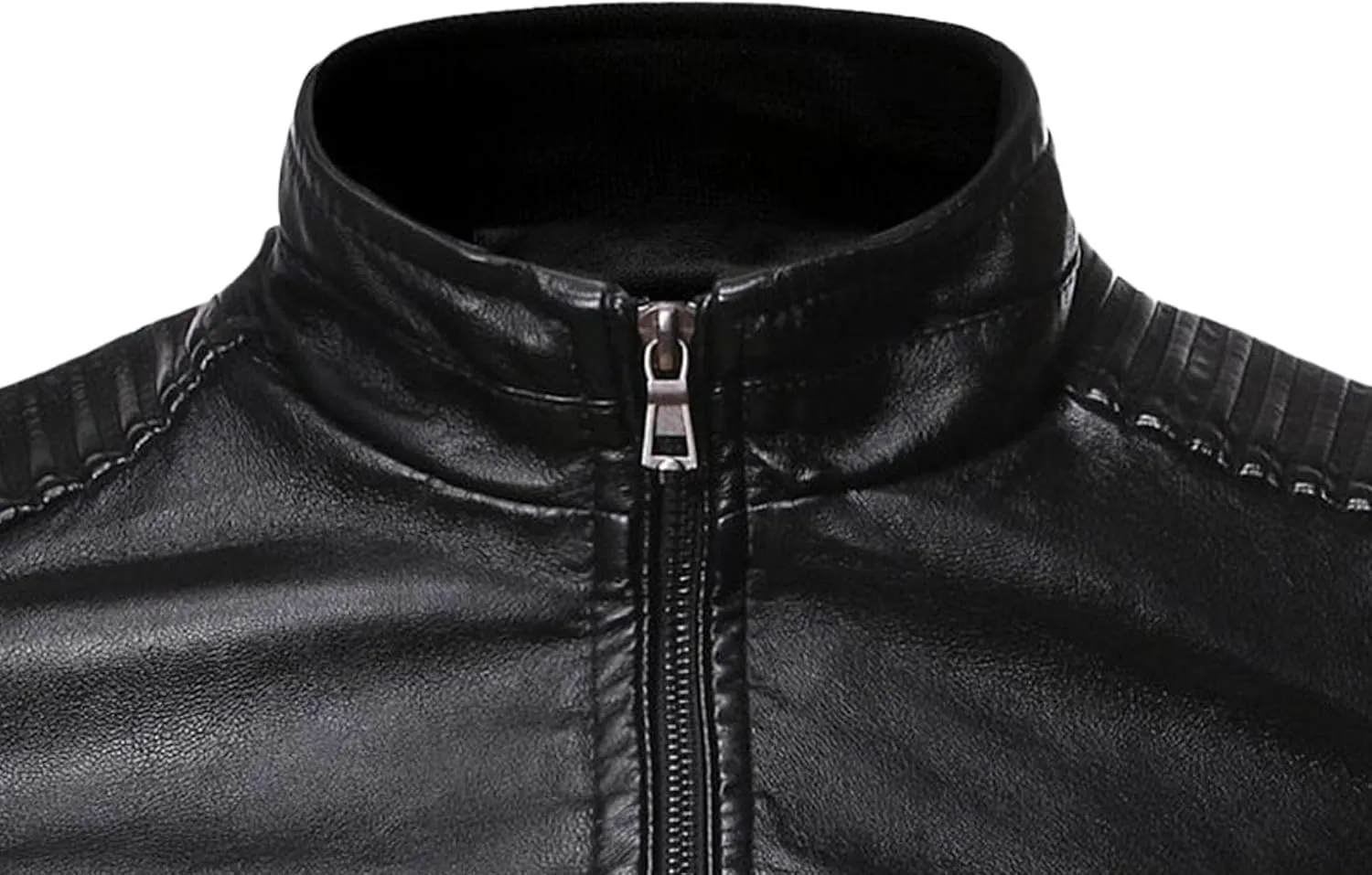 Maiyifu-GJ Men's Motorcycle Leather Jacket Vintage Stand Collar Faux Leather Jacket Lightweight Slim Fit Zipper Biker Coat