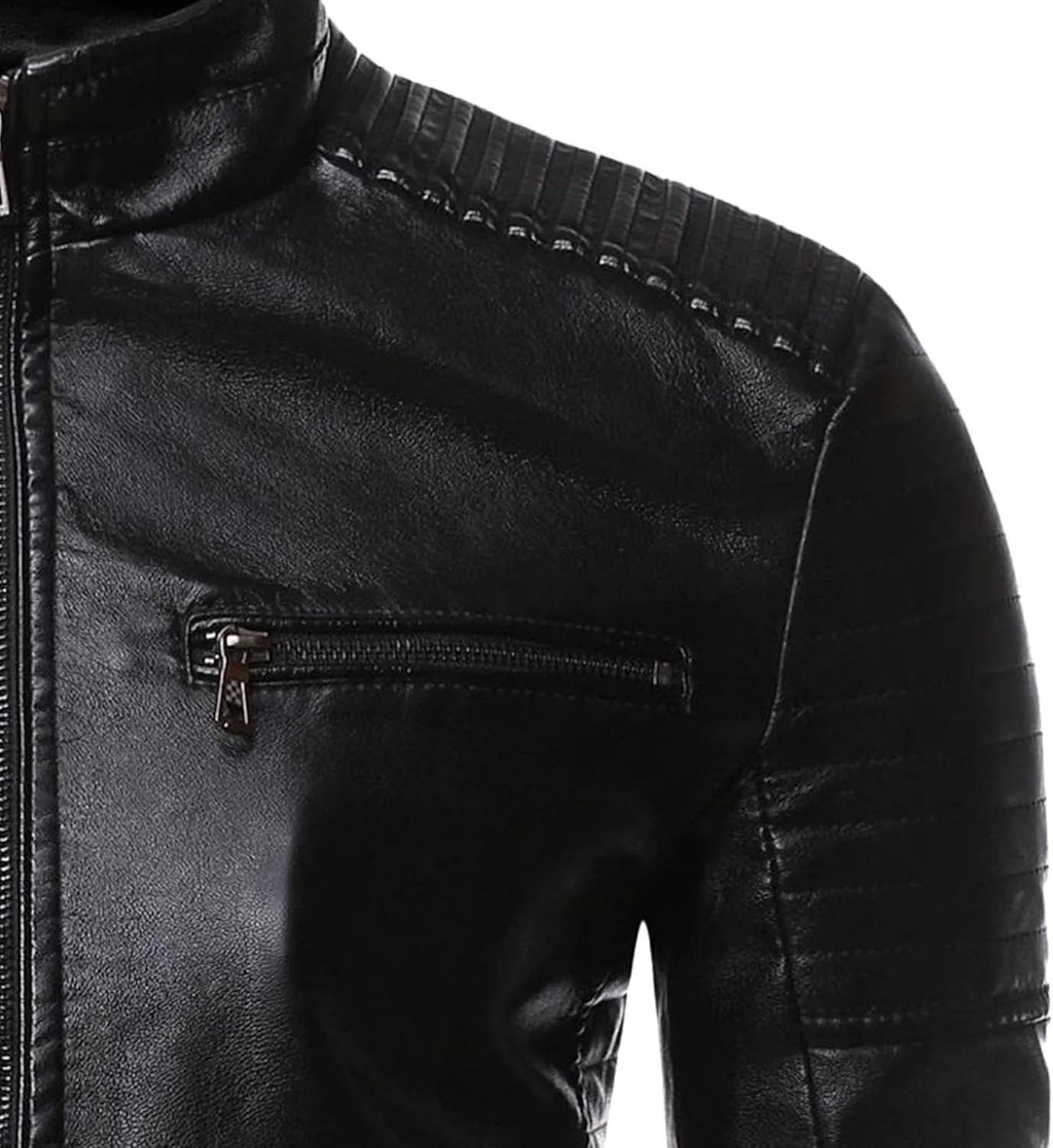 Maiyifu-GJ Men's Motorcycle Leather Jacket Vintage Stand Collar Faux Leather Jacket Lightweight Slim Fit Zipper Biker Coat