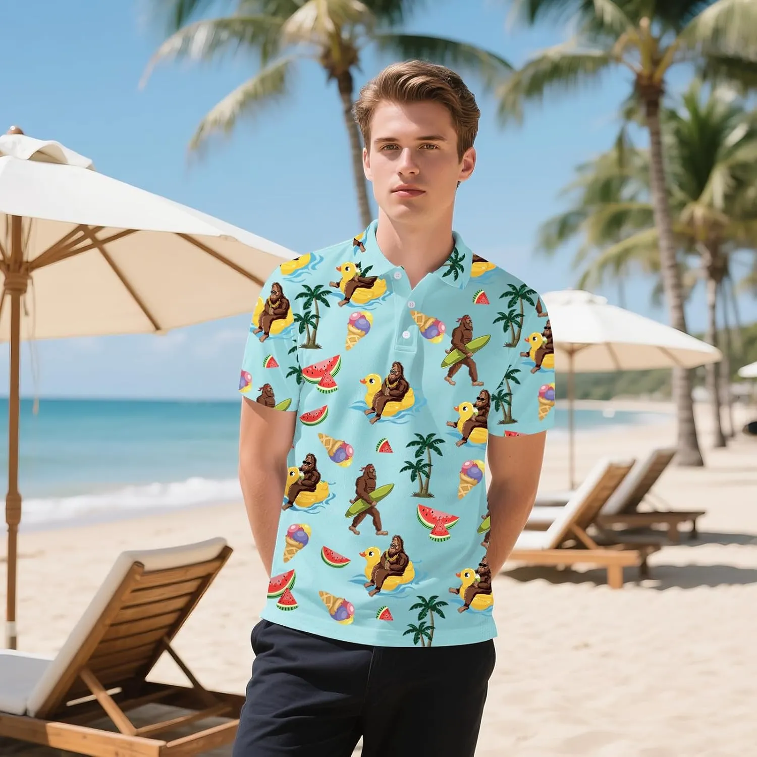 Men's Golf Polo Shirts Funny Short Sleeve Golf Shirts for Men Performance Moisture Wicking Quick Dry Athletic Casual Shirts