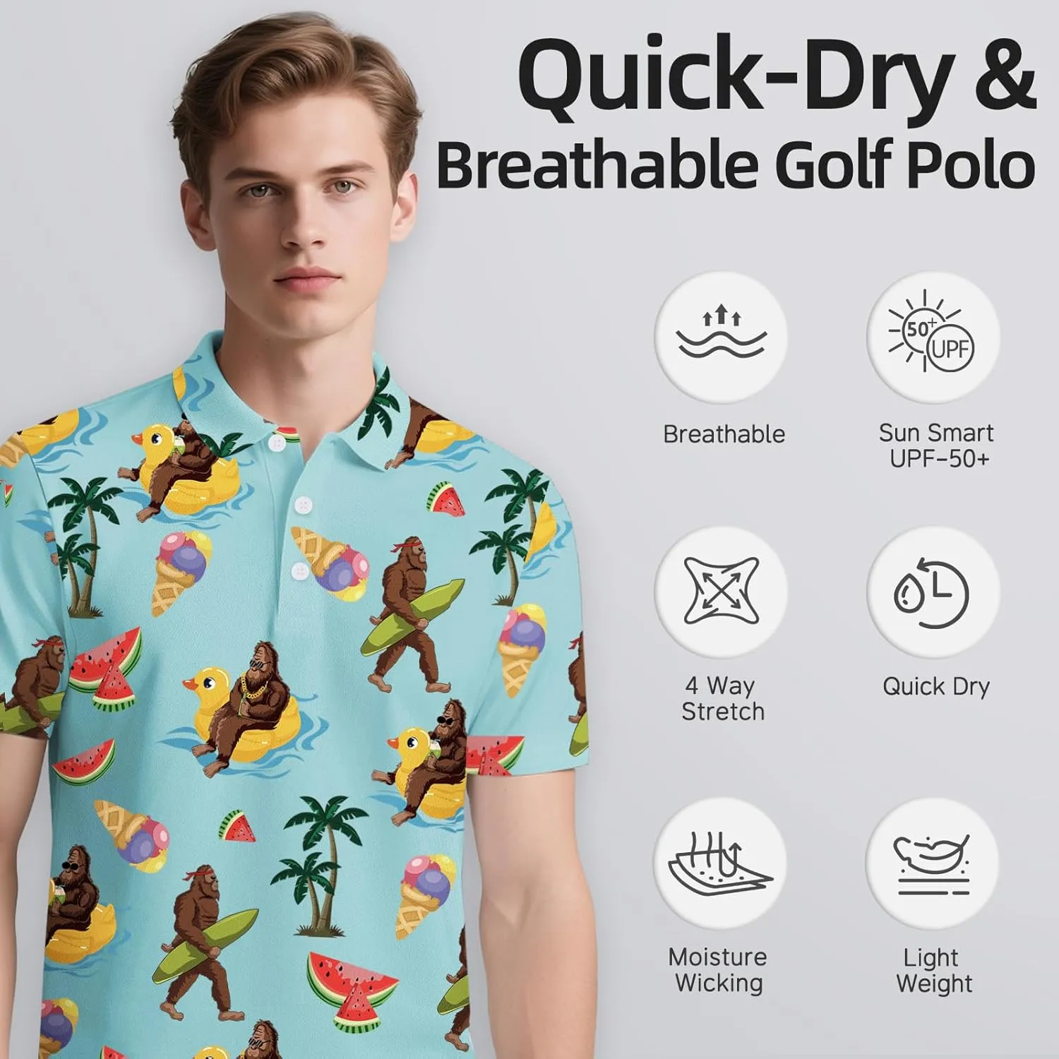 Men's Golf Polo Shirts Funny Short Sleeve Golf Shirts for Men Performance Moisture Wicking Quick Dry Athletic Casual Shirts