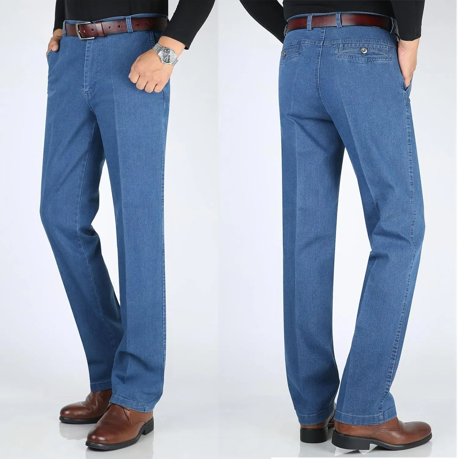 Modezier Men's Durable Jeans,Manzera Classic Straight Stretch Jeans Relaxed Fit Pants for Mens