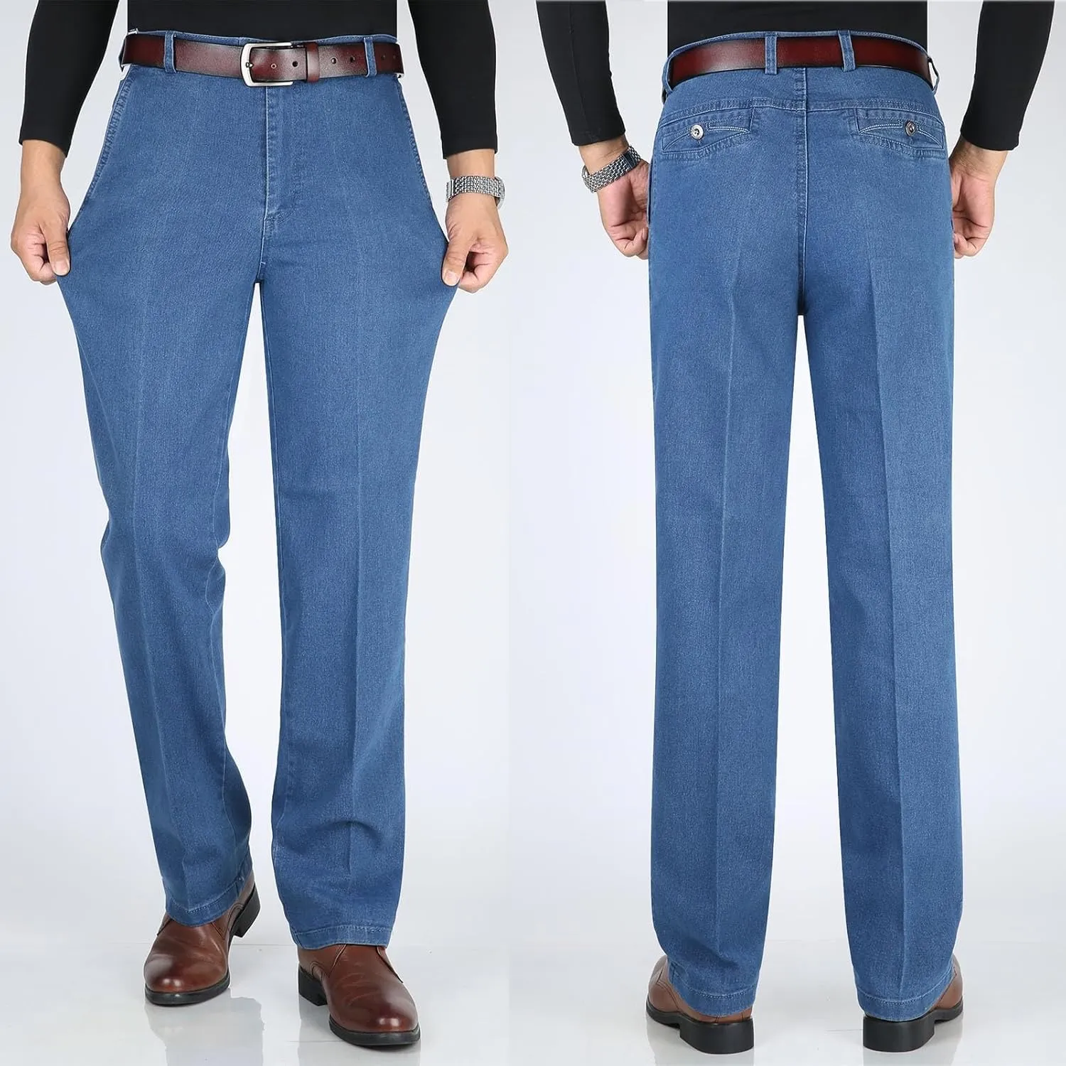 Modezier Men's Durable Jeans,Manzera Classic Straight Stretch Jeans Relaxed Fit Pants for Mens
