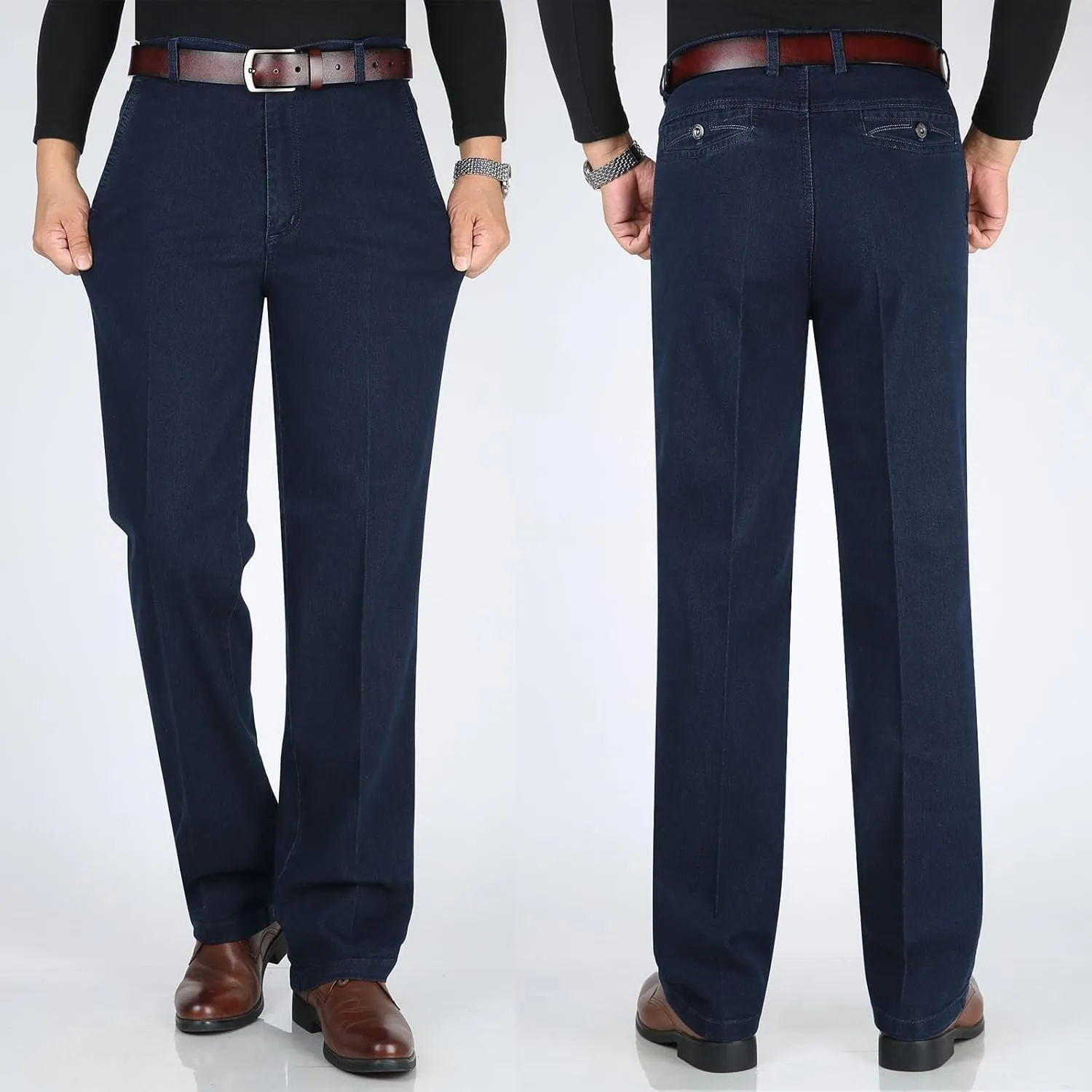 Modezier Men's Durable Jeans,Manzera Classic Straight Stretch Jeans Relaxed Fit Pants for Mens