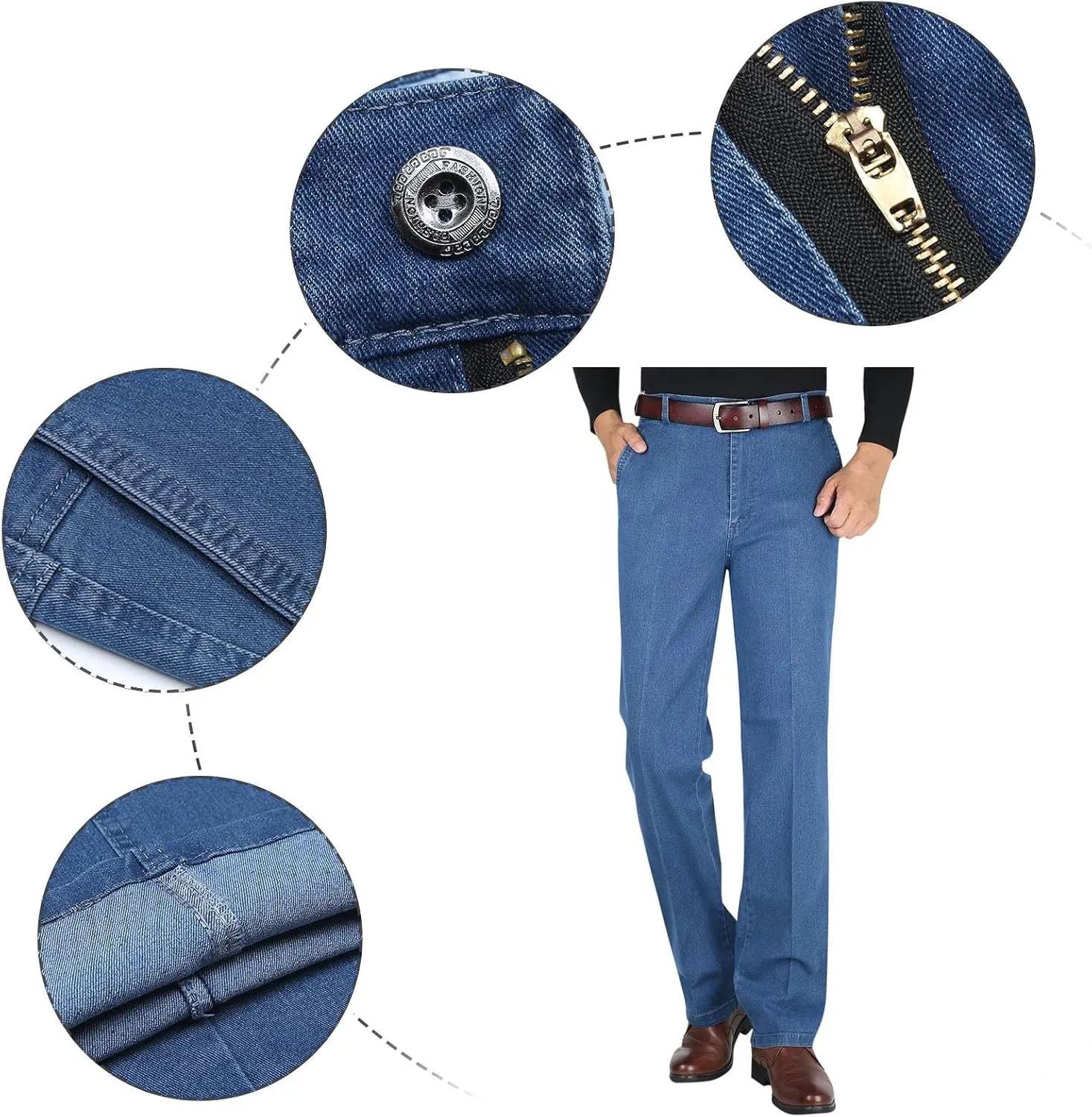 Modezier Men's Durable Jeans,Manzera Classic Straight Stretch Jeans Relaxed Fit Pants for Mens